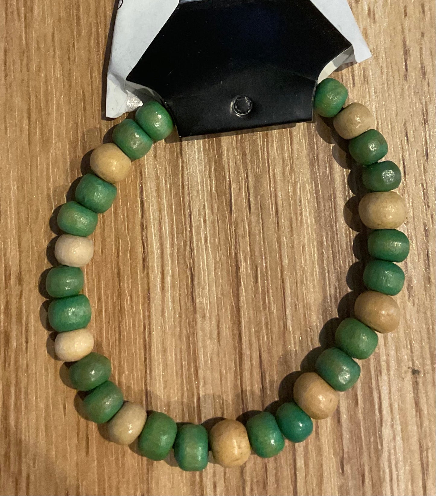 *Bracelet Wooden Beads Teal & Natural