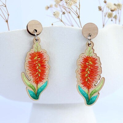 Wooden Bottlebrush Statement Earrings