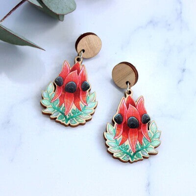 Wooden Desert Pea Statement Earrings
