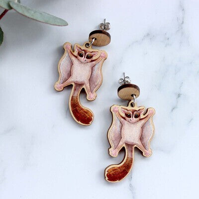 Wooden Sugar Glider Statement Earrings