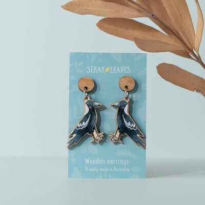 Wooden Magpie Statement Earrings