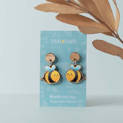 Wooden Little Bees Statement Earrings