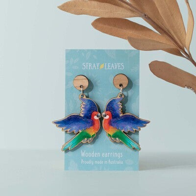 Wooden Rosella Statement Earrings