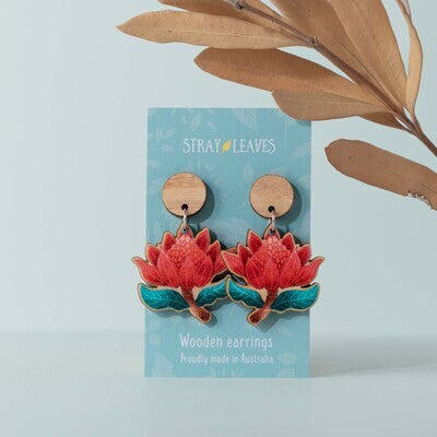 Wooden Waratah Statement Earrings