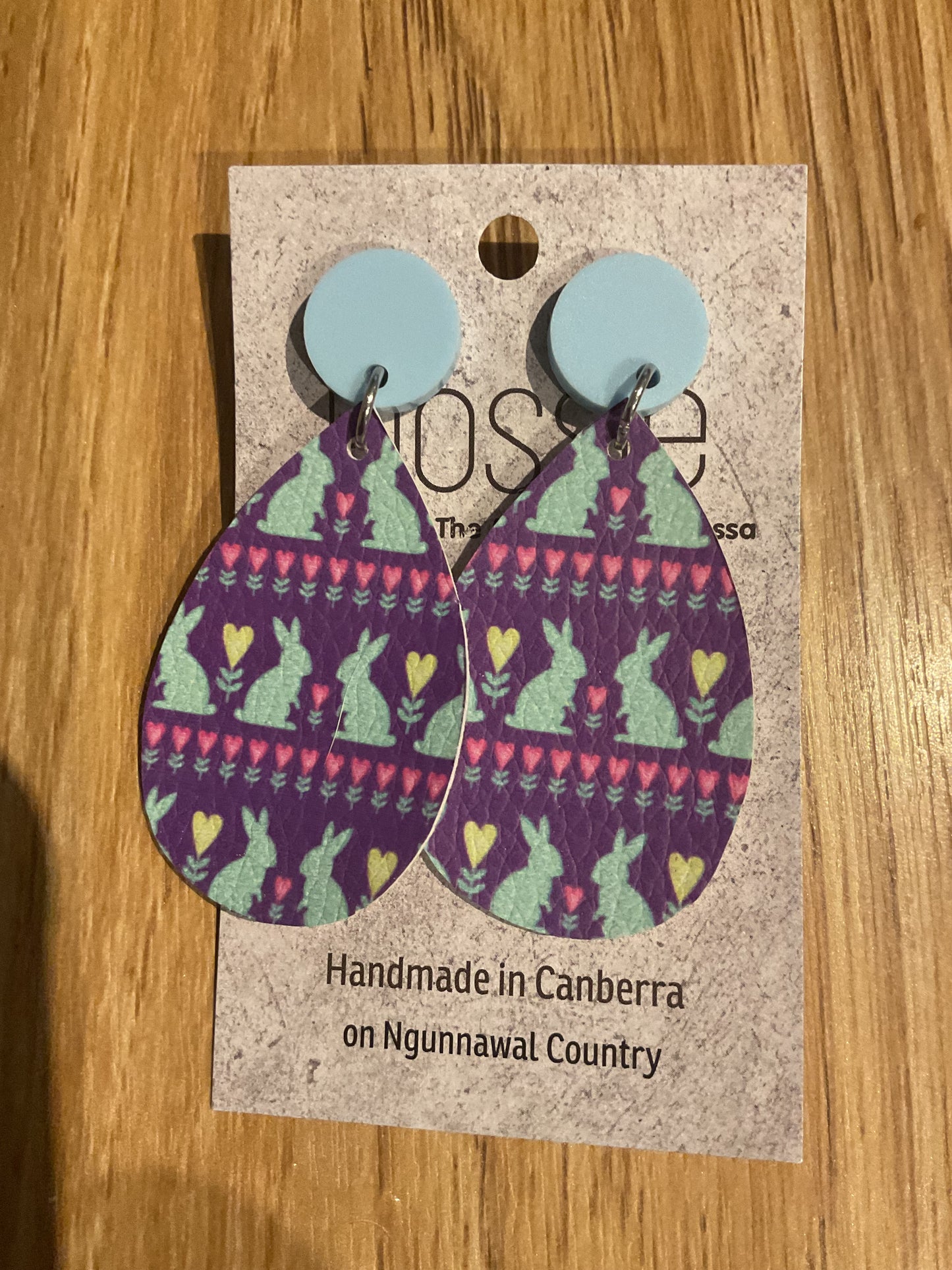 *Earrings Vinyl Purple & Pink Bunnies Dangles