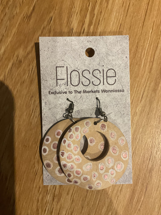 Earrings Wooden Hoop Spotted Dangles