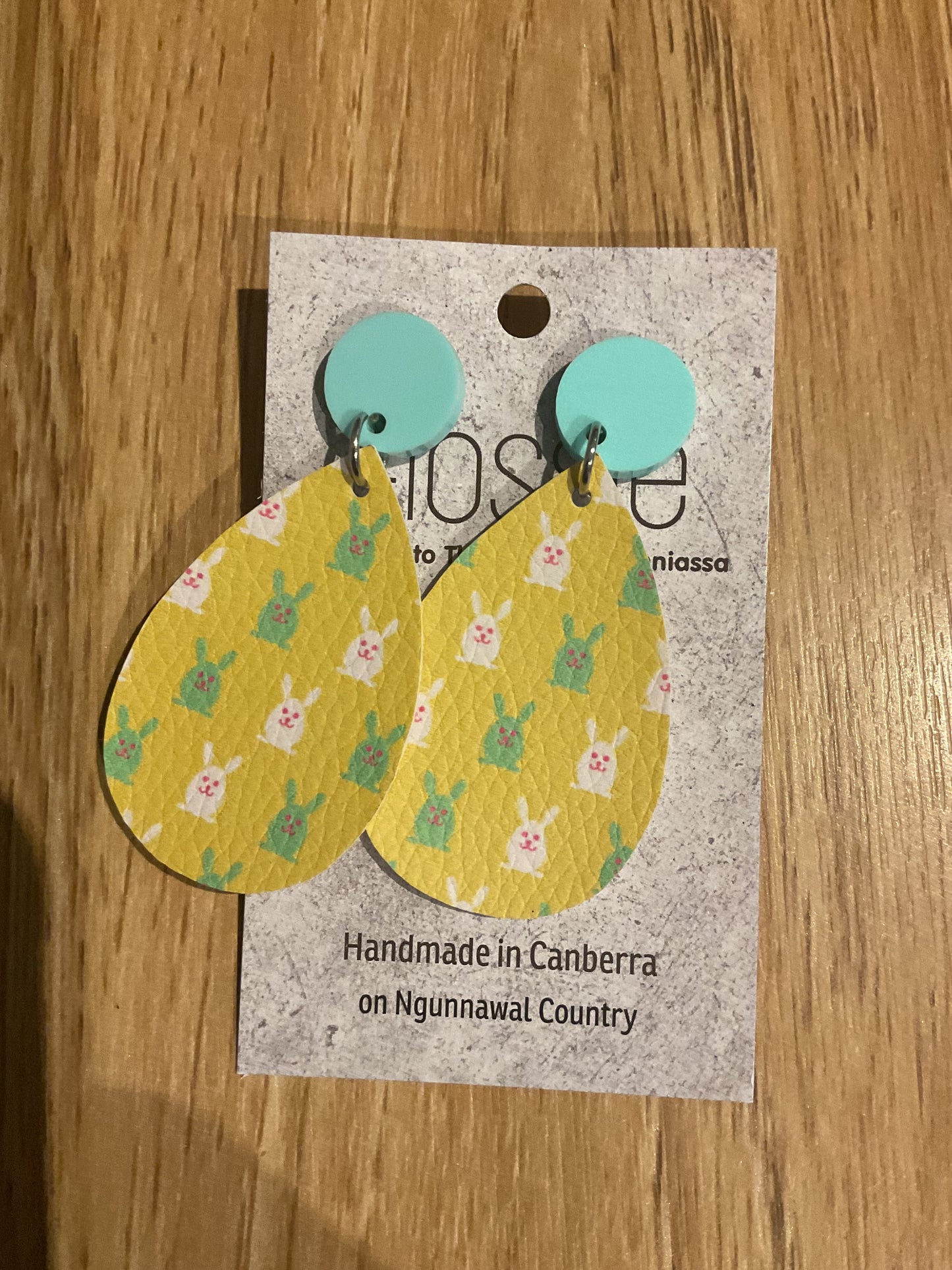 *Earrings Vinyl Yellow Bunnies Dangles