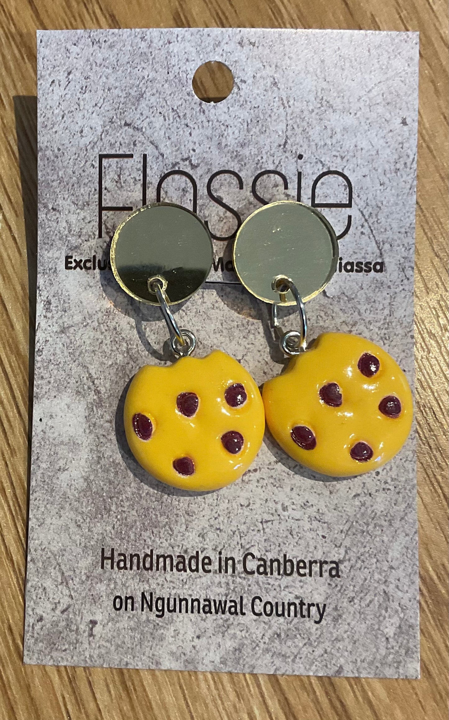 *Earrings Clip on Dangles Choc Chip Biscuits