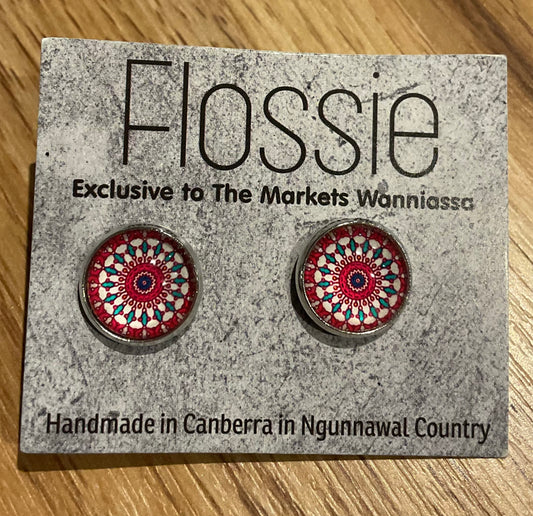 *Earrings Pink Mandala Glass Studs