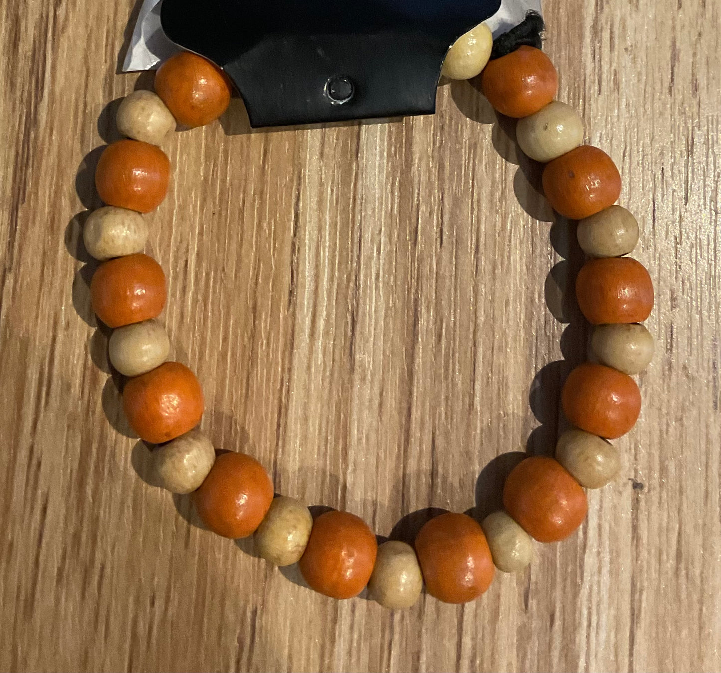 *Bracelet Wooden Beads Orange & Natural