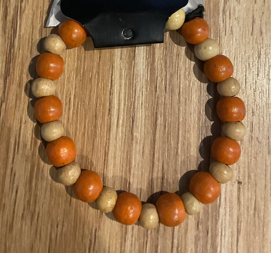*Bracelet Wooden Beads Orange & Natural