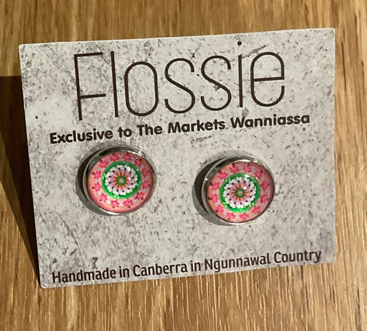 *Earrings Pink Mandala Glass Studs