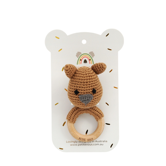 *100% Cotton Crochet Ring Rattle - Wombles Wombat