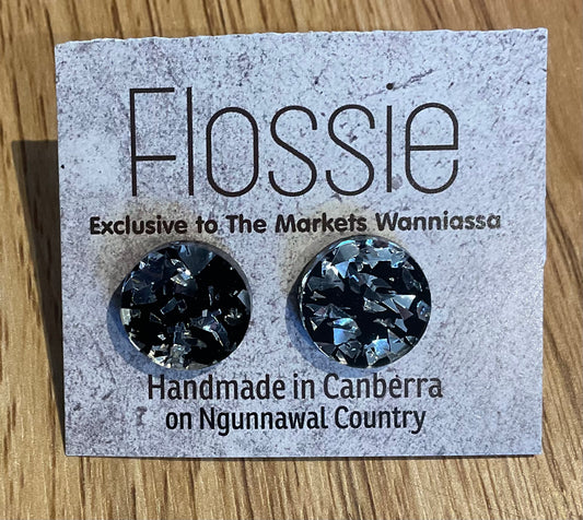 *Earrings Black Silver Studs