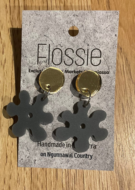 *Earrings Acrylic Grey Flower Dangles