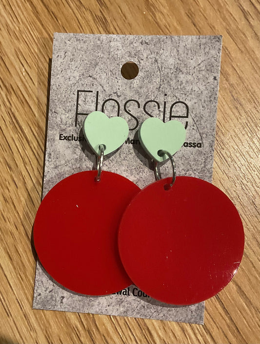 *Earrings 4cm Round Red Dangles