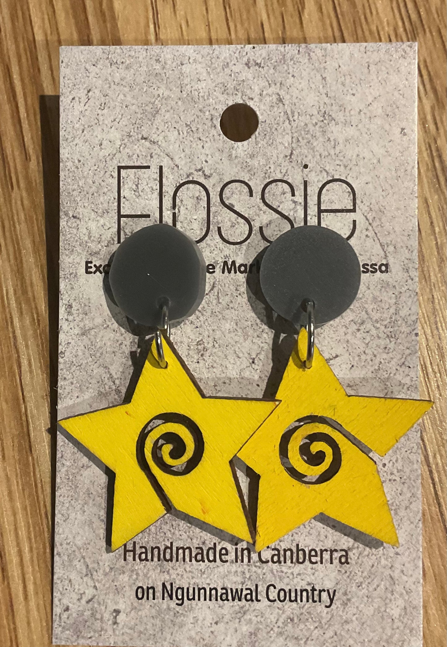 *Earrings Wooden Yellow Star Dangles