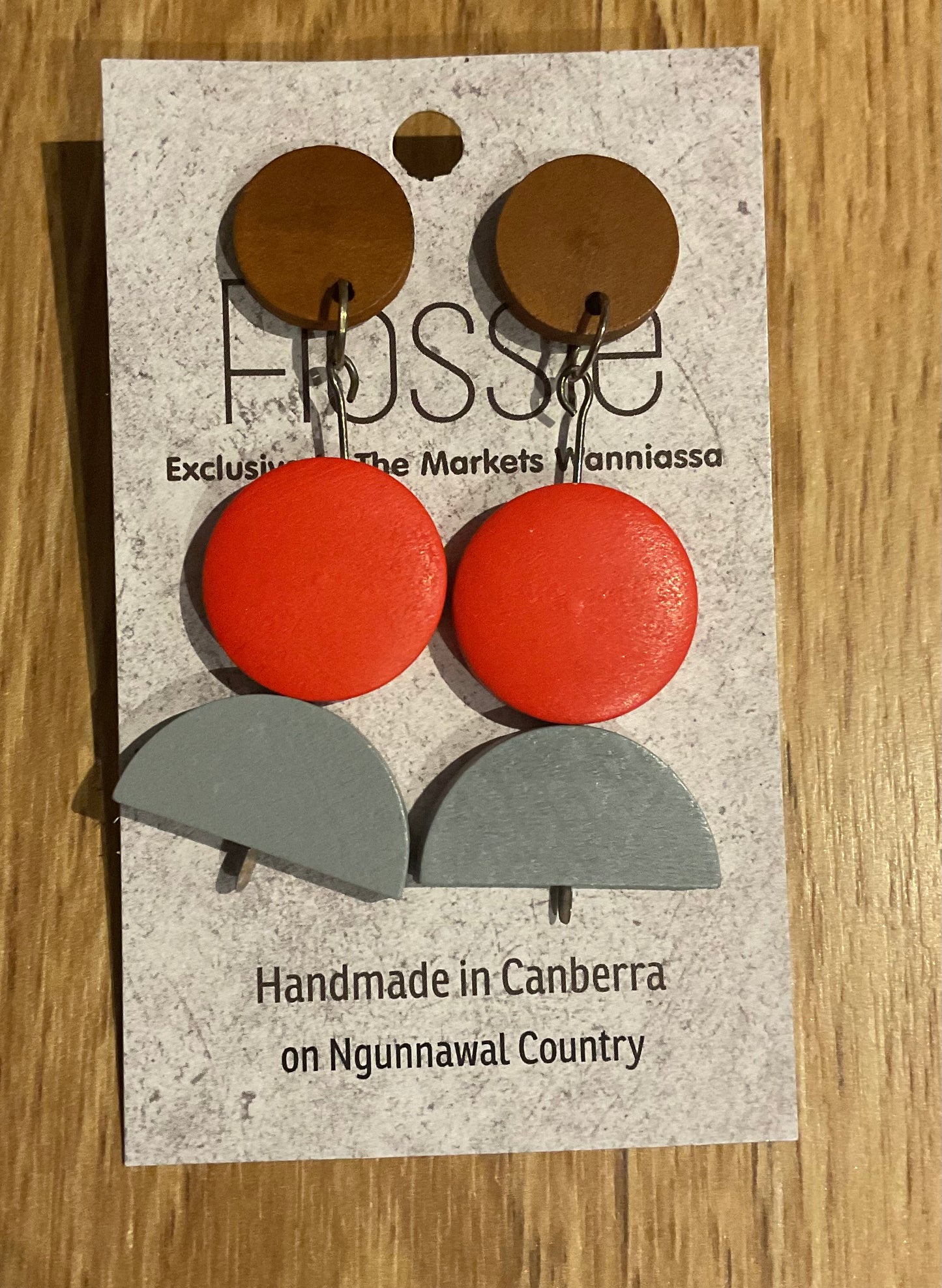 *Earrings Wooden Orange Silver Dangles