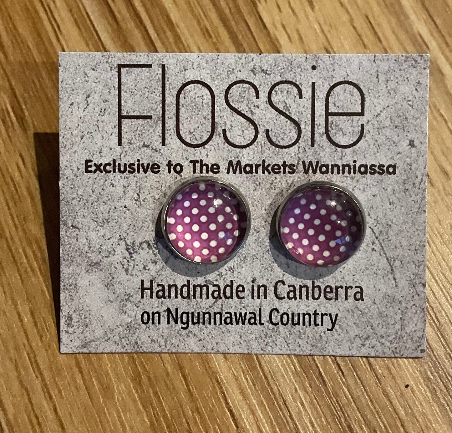 *Earrings Purple with White Spots Studs