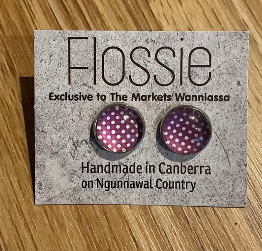 *Earrings Purple with White Spots Studs