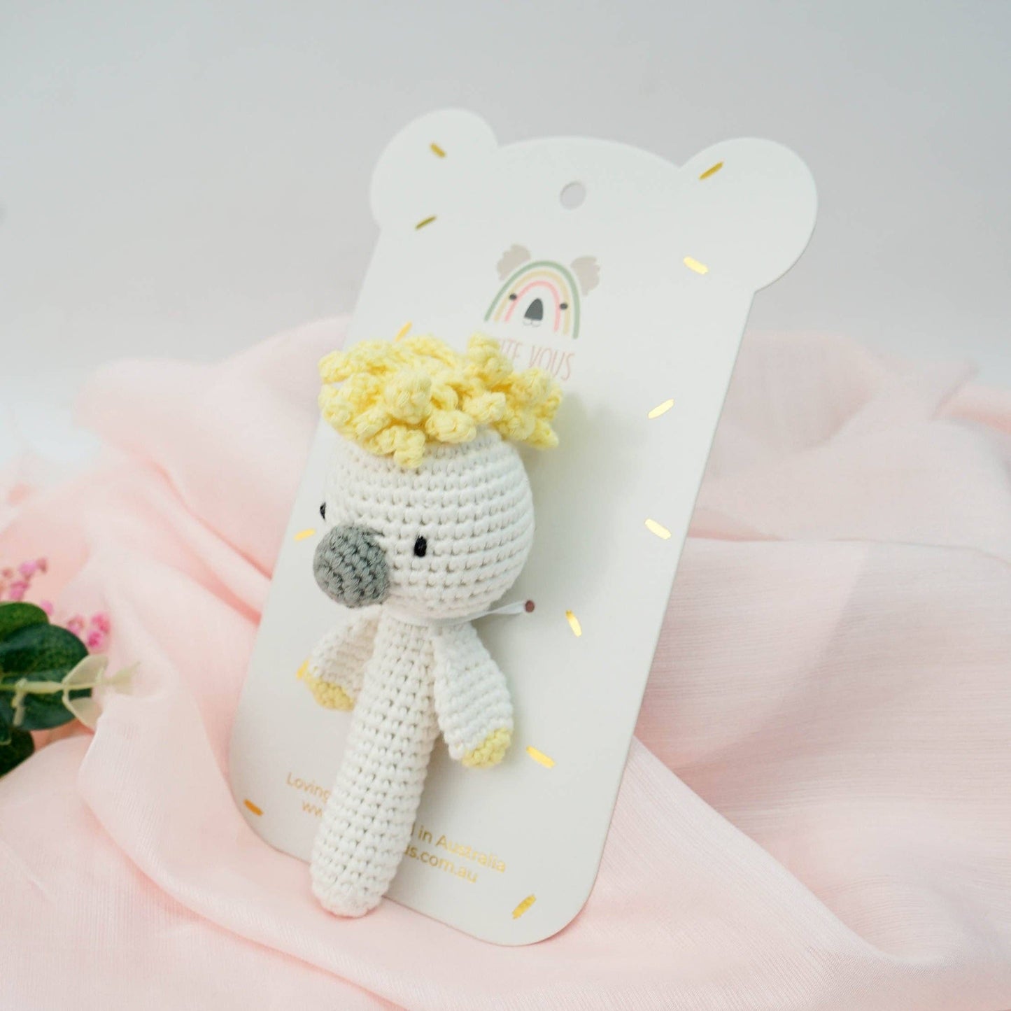 100% Cotton Crochet Hand Rattle - Cookie Cockatoo