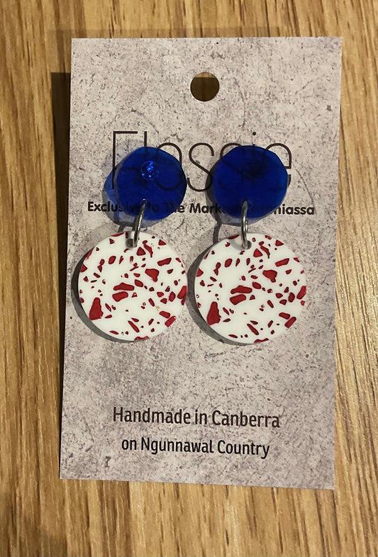 *Earrings 2cm Round White/Red Dangles