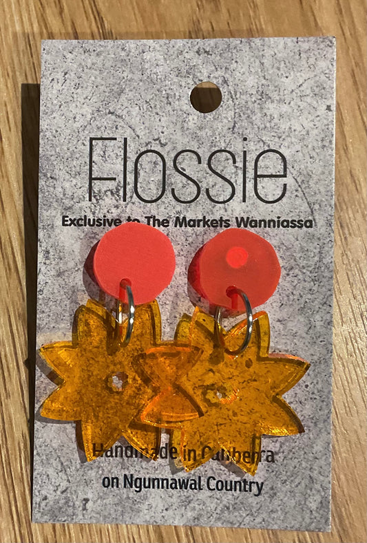 *Earrings Acrylic Orange Flower Dangles