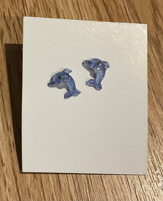 *Earrings Teeny Blue Dolphin Studs