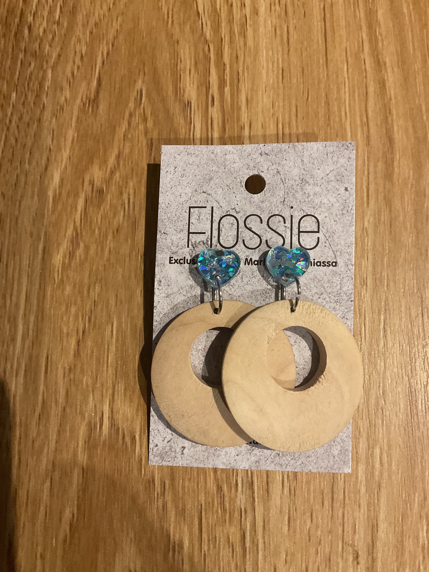 Earrings Wooden Hoop Glitter Heart Dangles