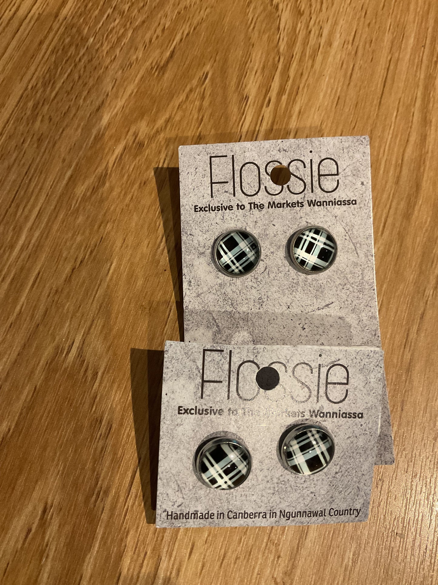 *Earrings Checkered Black Studs