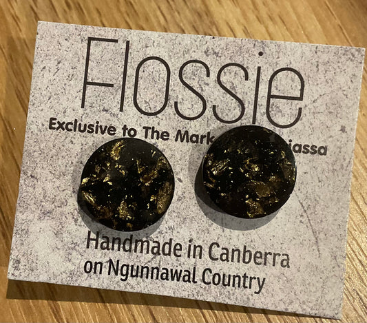 *Earrings Resin Gold Leaf Black Studs