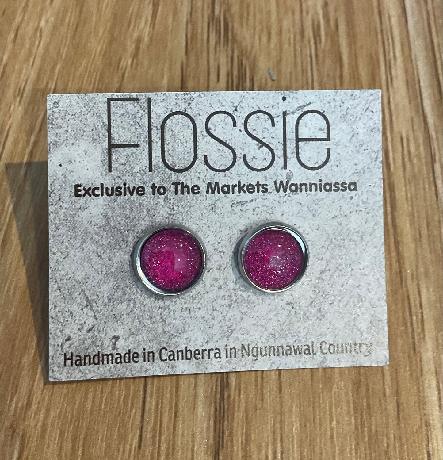 *Earrings Pink Glitter Dome Studs