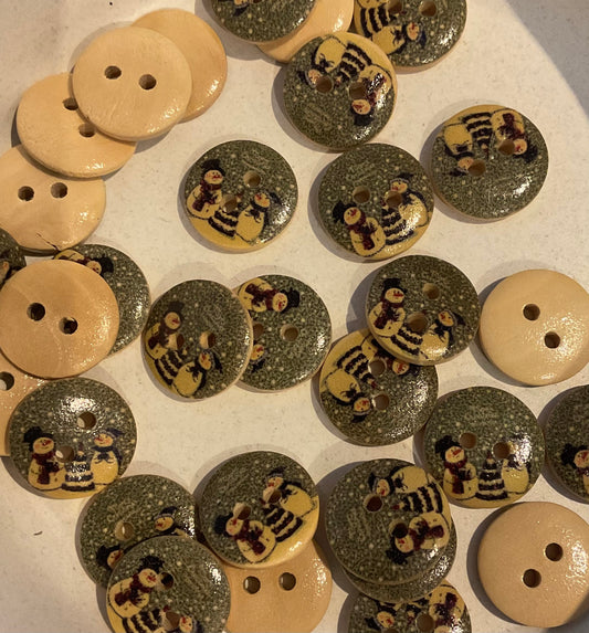 *Loose Buttons - Wooden Snowmen Print