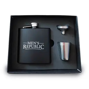 Men's Republic Hip Flask, Funnel and 2 Cups Black