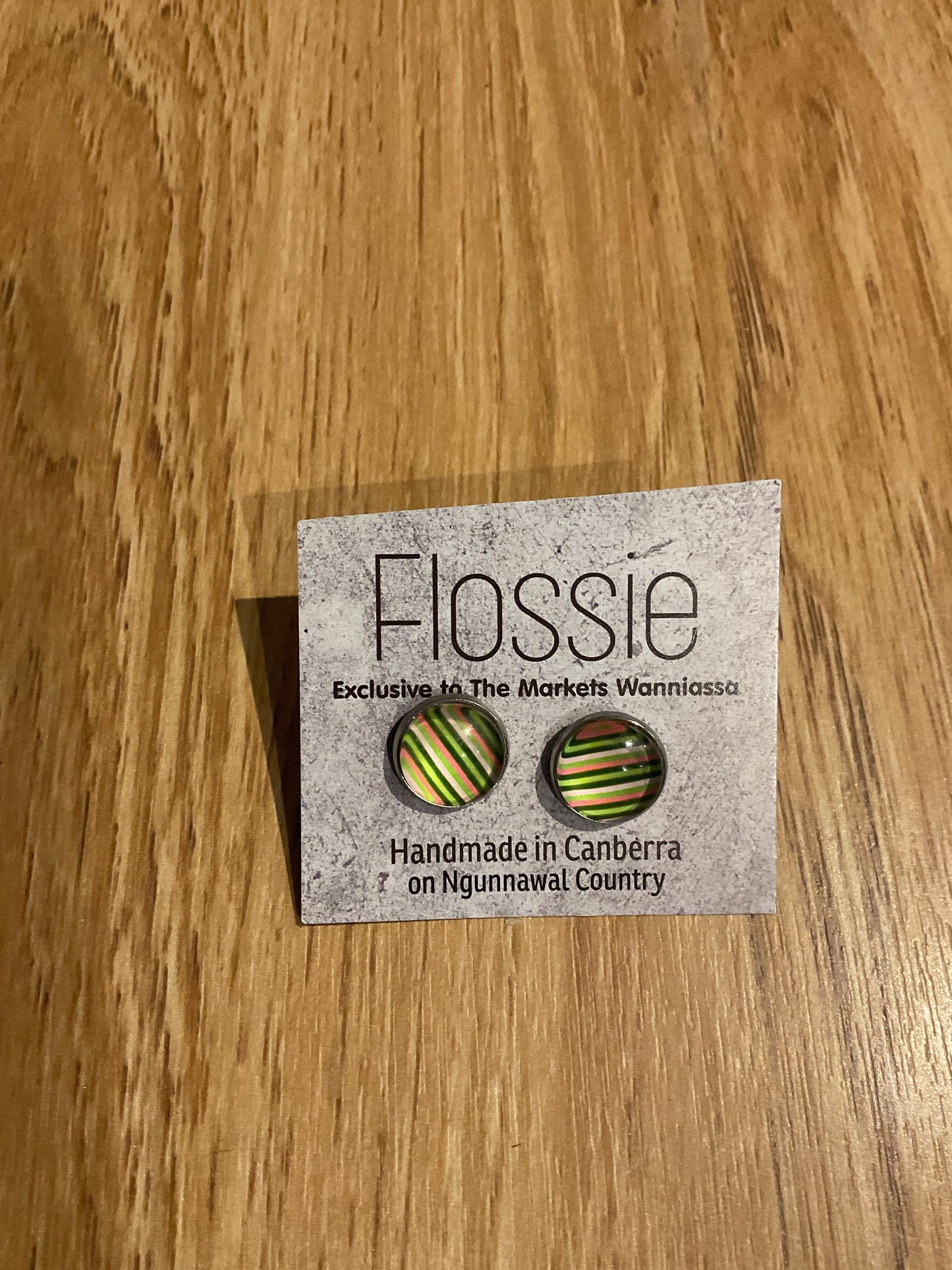 *Earrings Green Stripes Studs