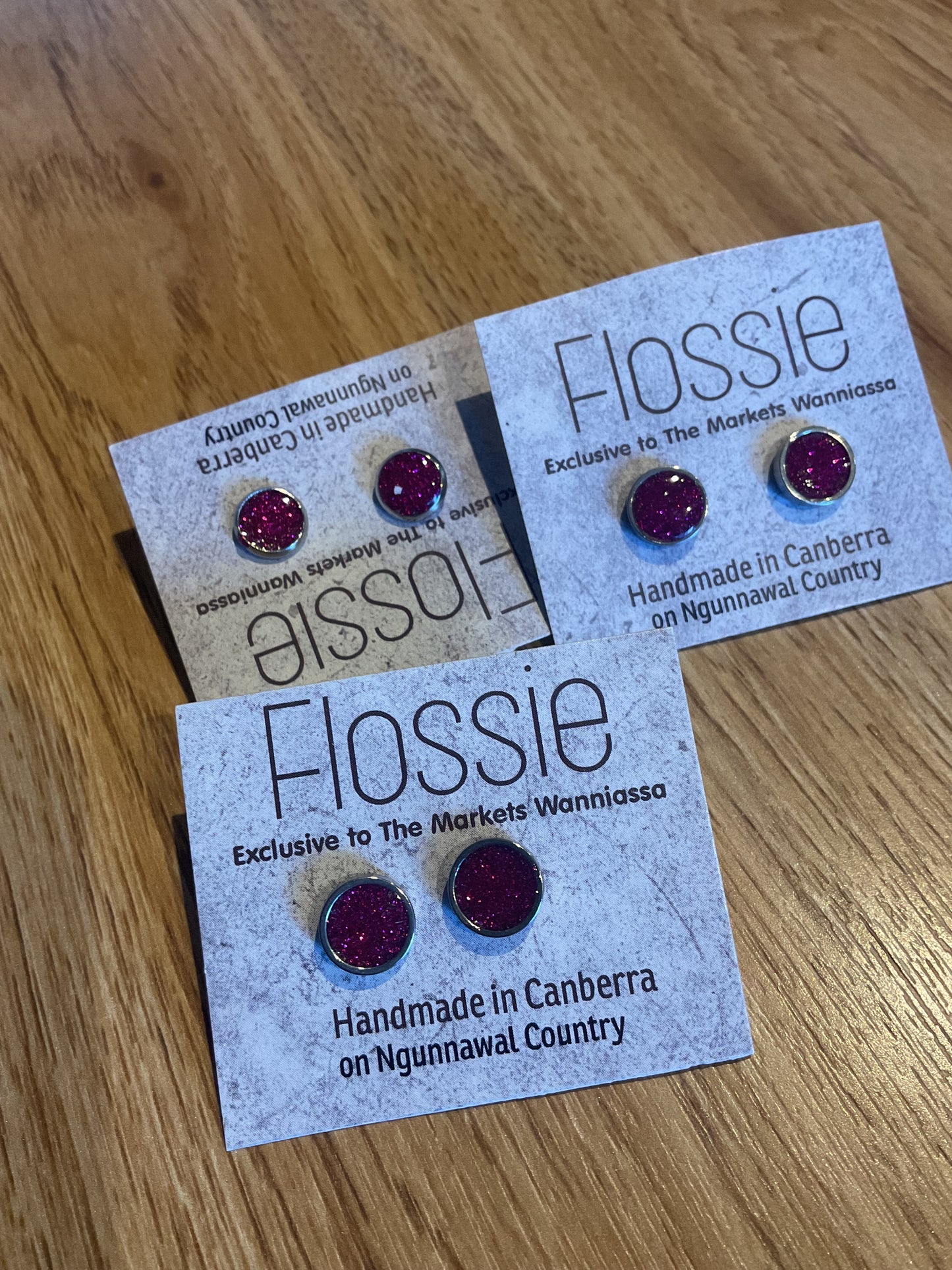 *Earrings Hot Pink Glitter Resin Dome Studs
