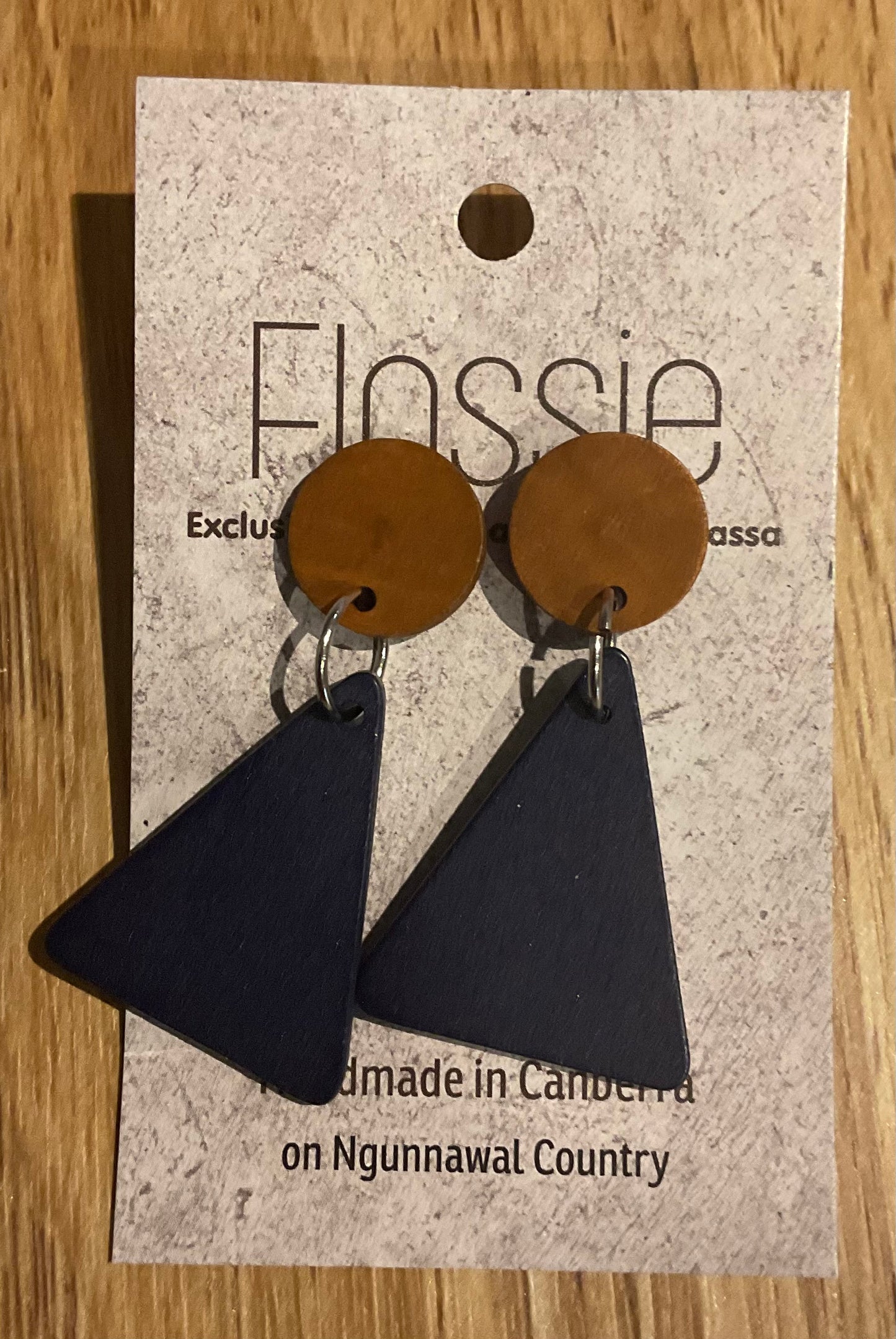*Earrings Wooden Small Blue Triangle Dangles