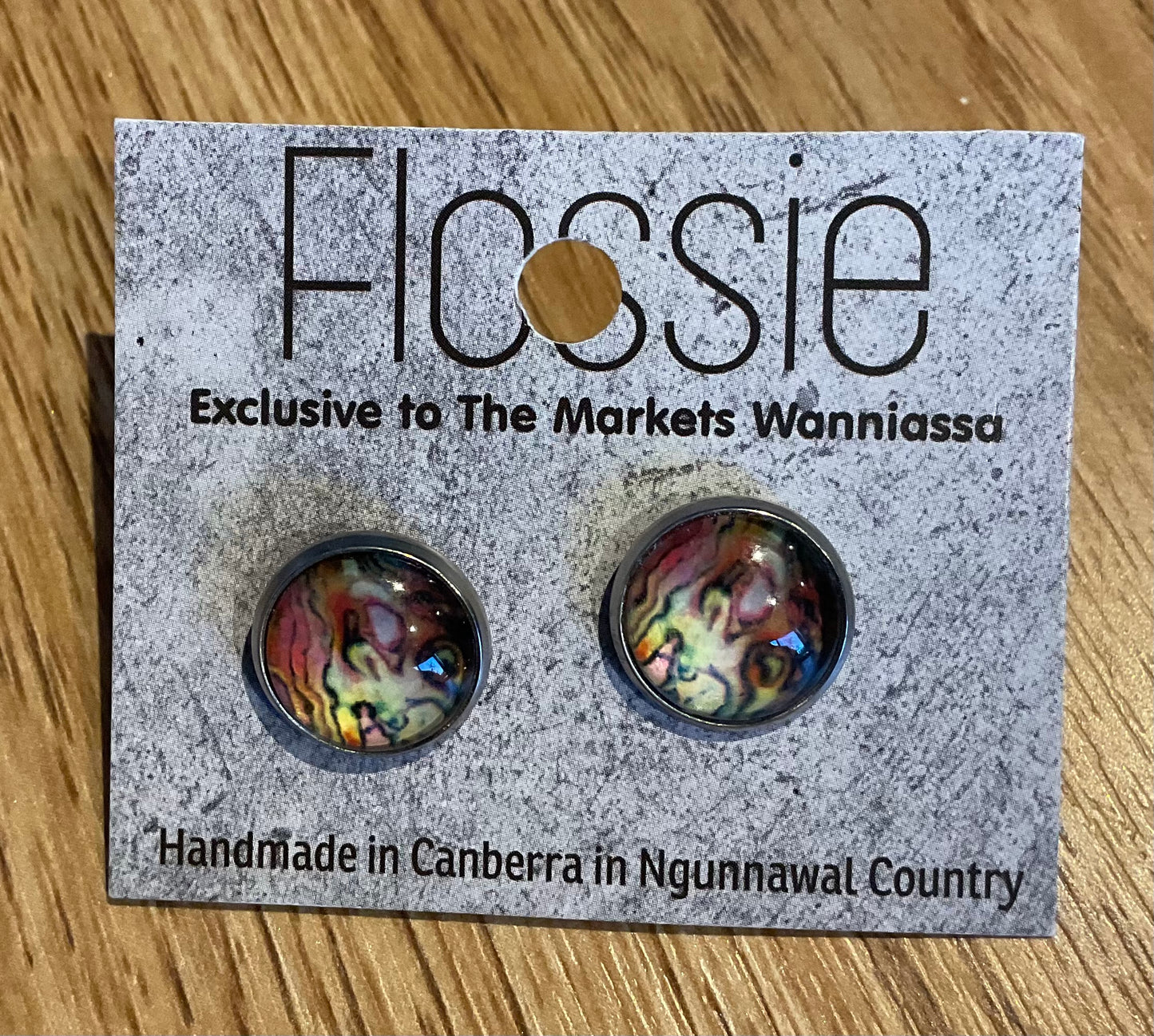 *Earrings Marble Swirl Glass Dome Studs