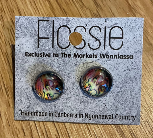 *Earrings Marble Swirl Glass Dome Studs