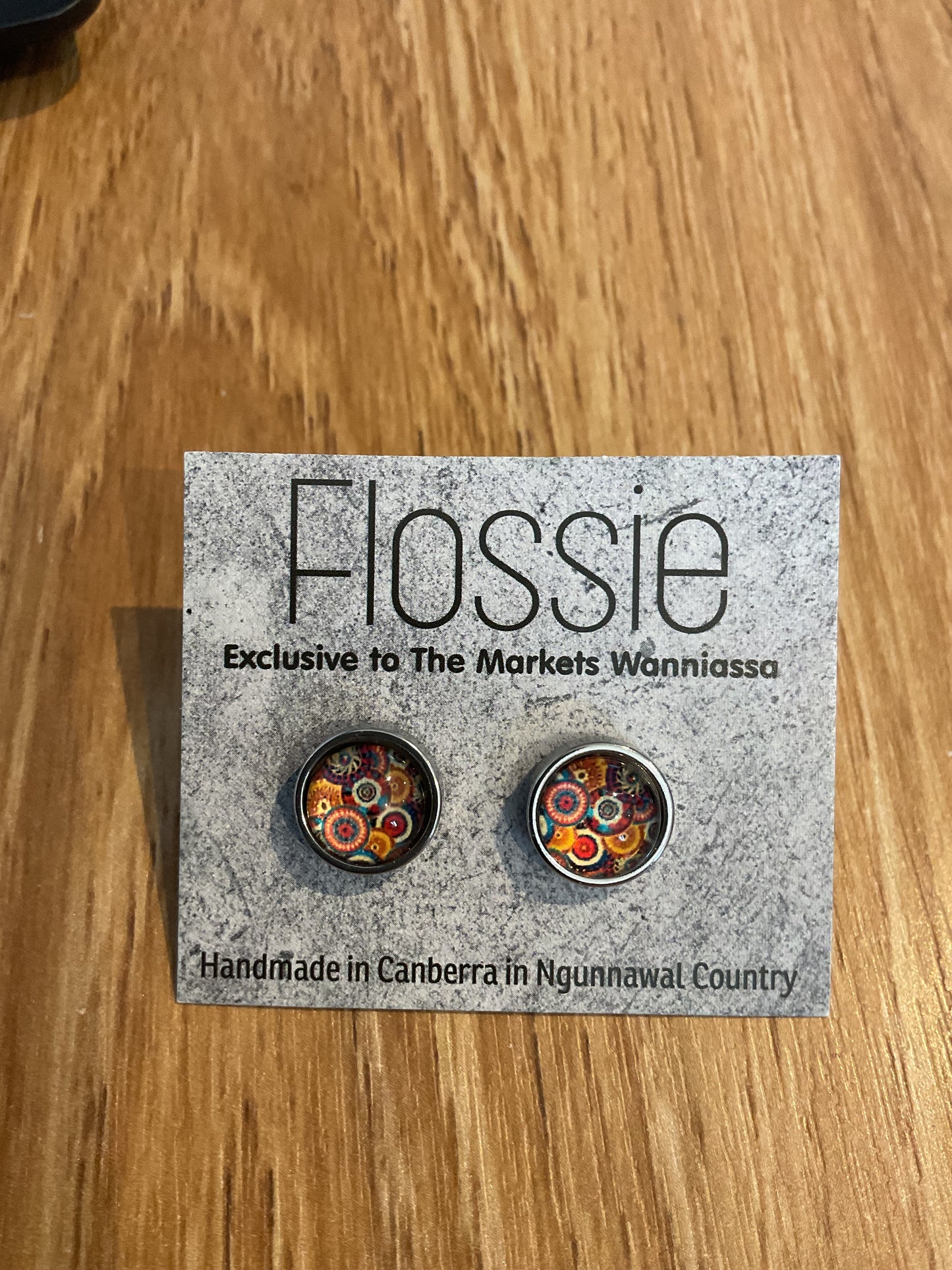 *Earrings Circle Pattern Glass Dome Studs