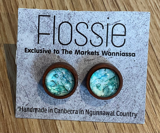 *Earrings Wooden Green Marble Dome Studs