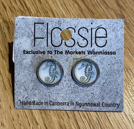 *Earrings Seahorse Glass Dome Studs