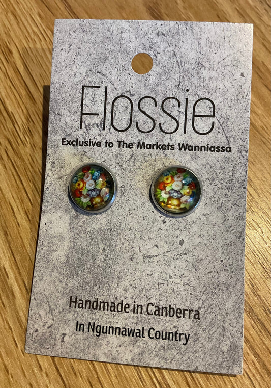 *Earrings Flowers Glass Dome Studs