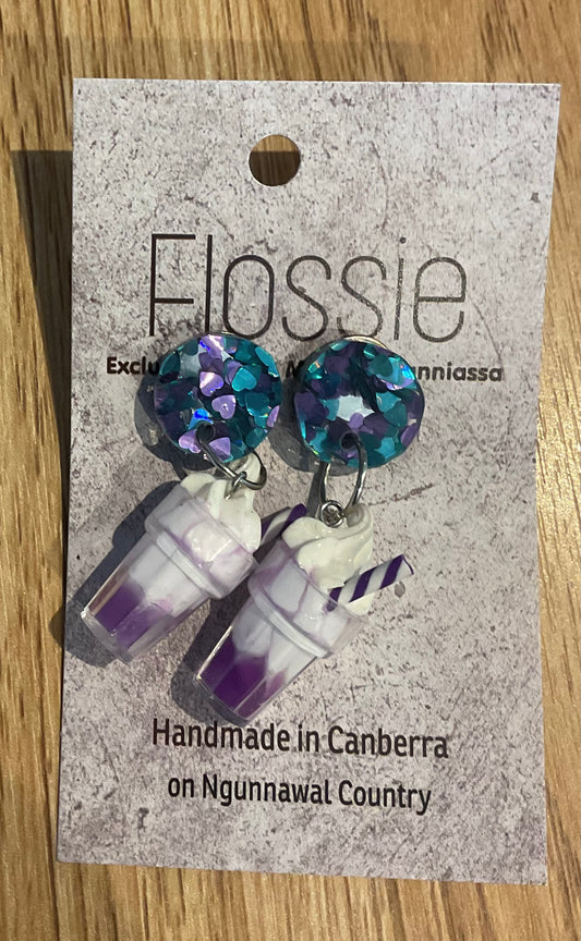 *Earrings Clip on Dangles Grape Milkshakes