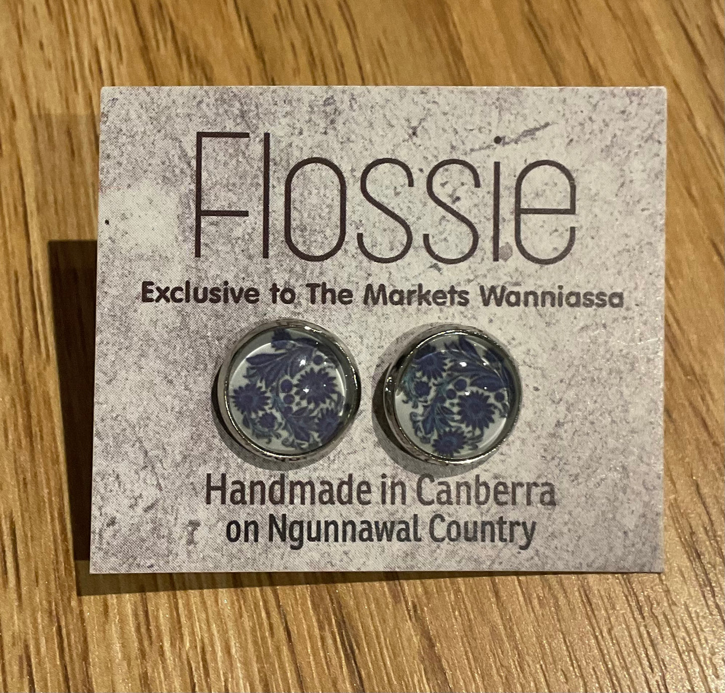 *Earrings Blue Floral Shapes Studs