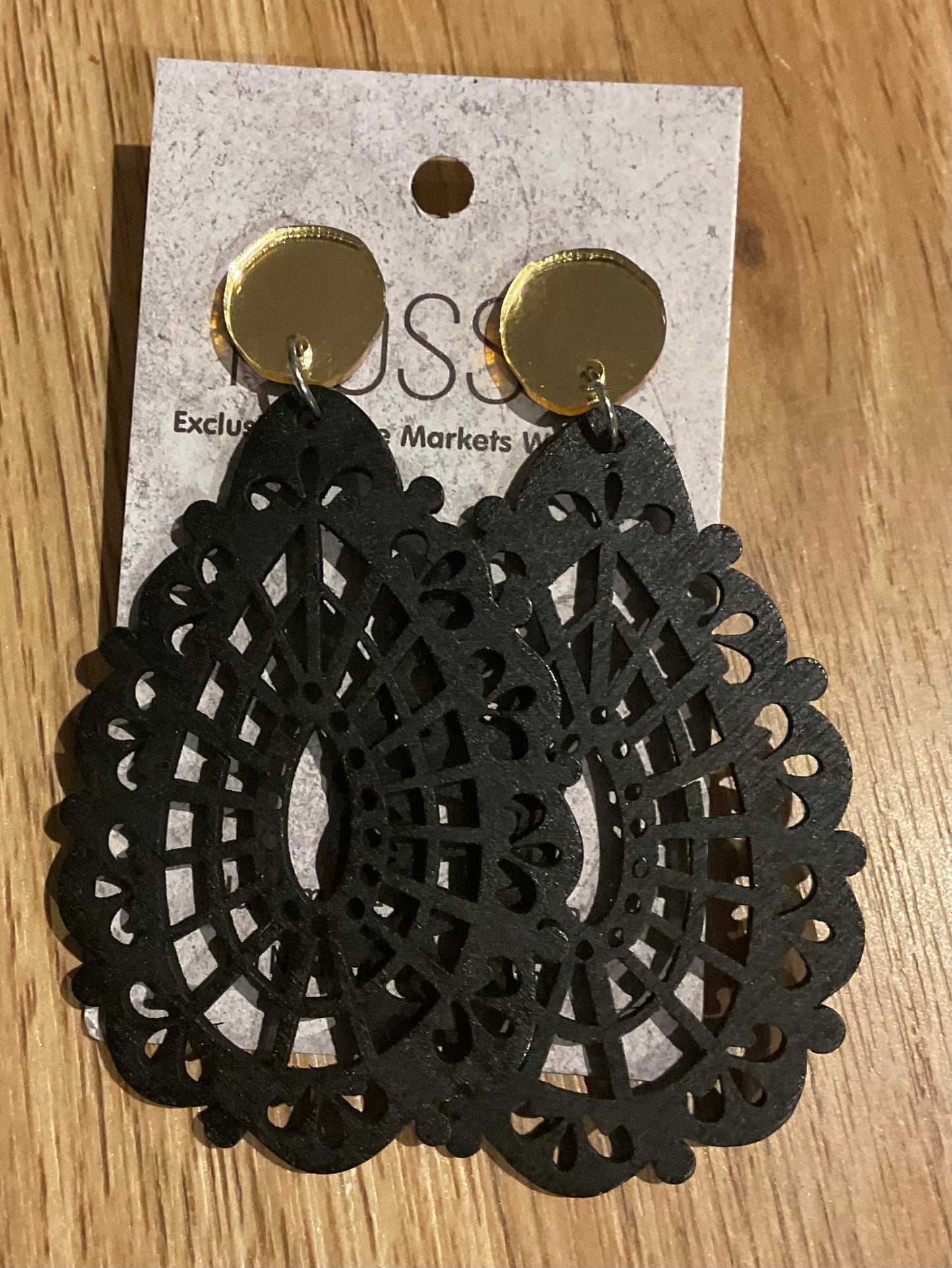 *Earrings Wooden Black Teardrop Dangles