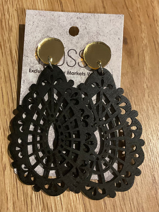 *Earrings Wooden Black Teardrop Dangles