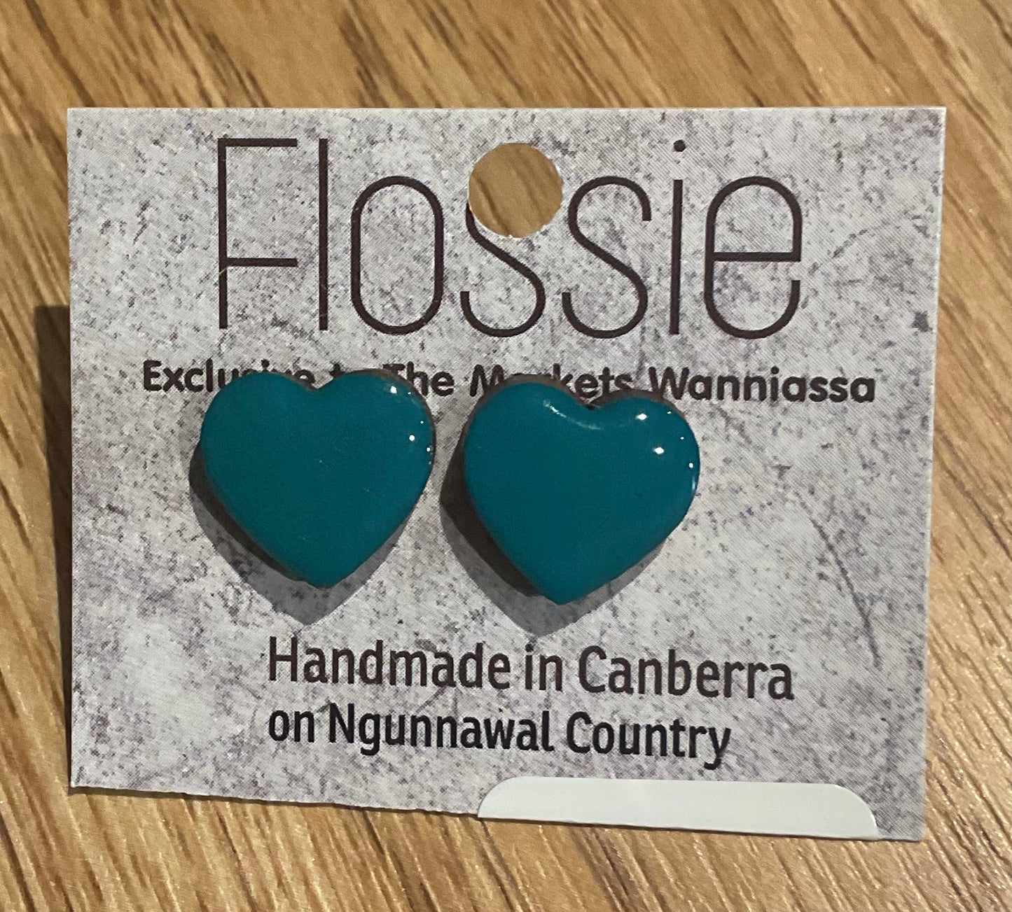Earrings Resin Hearts Teal Green
