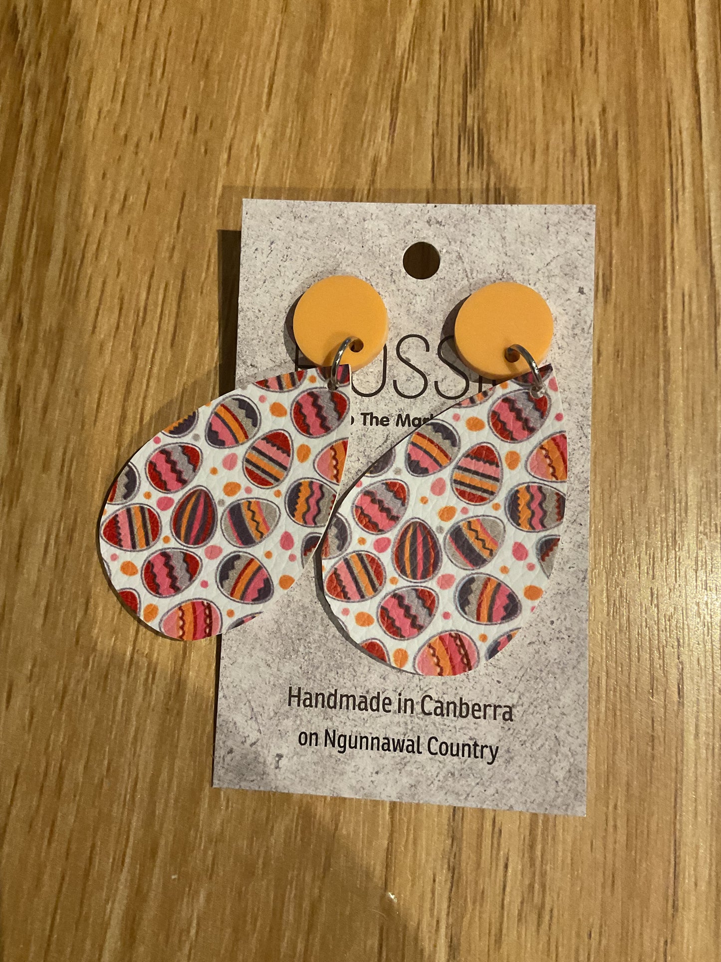 *Earrings Vinyl Orange Egg Print Dangles