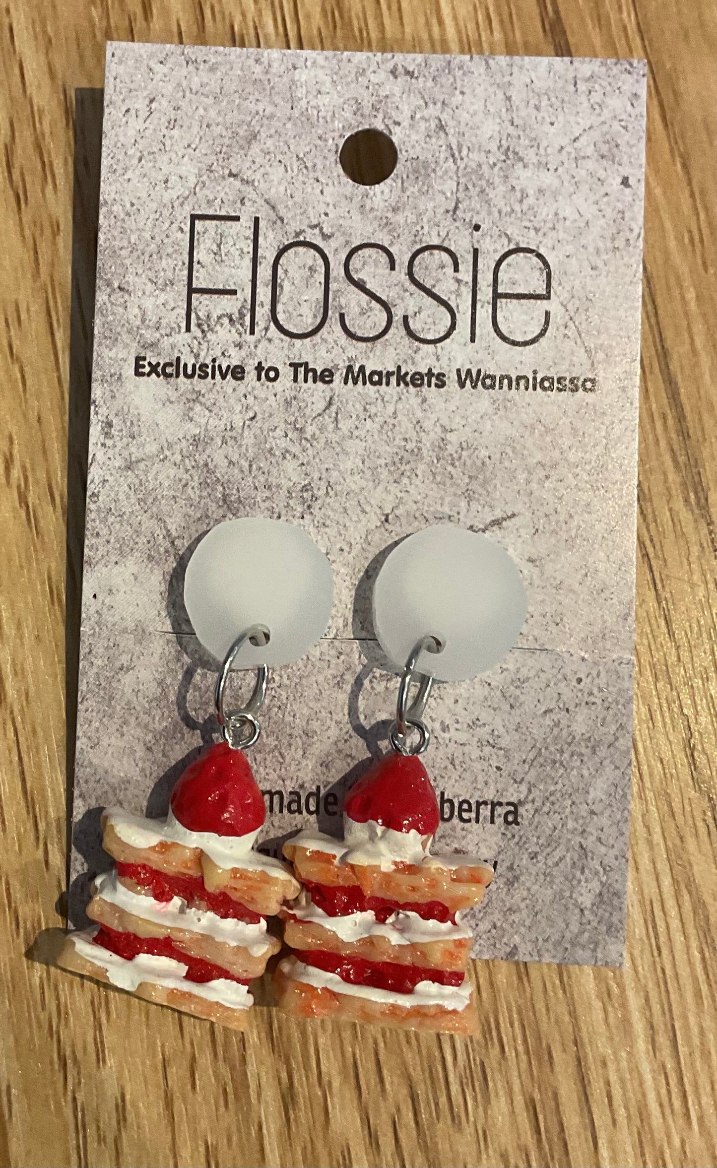 *Earrings Clip on Dangles Strawberry Cream Cake